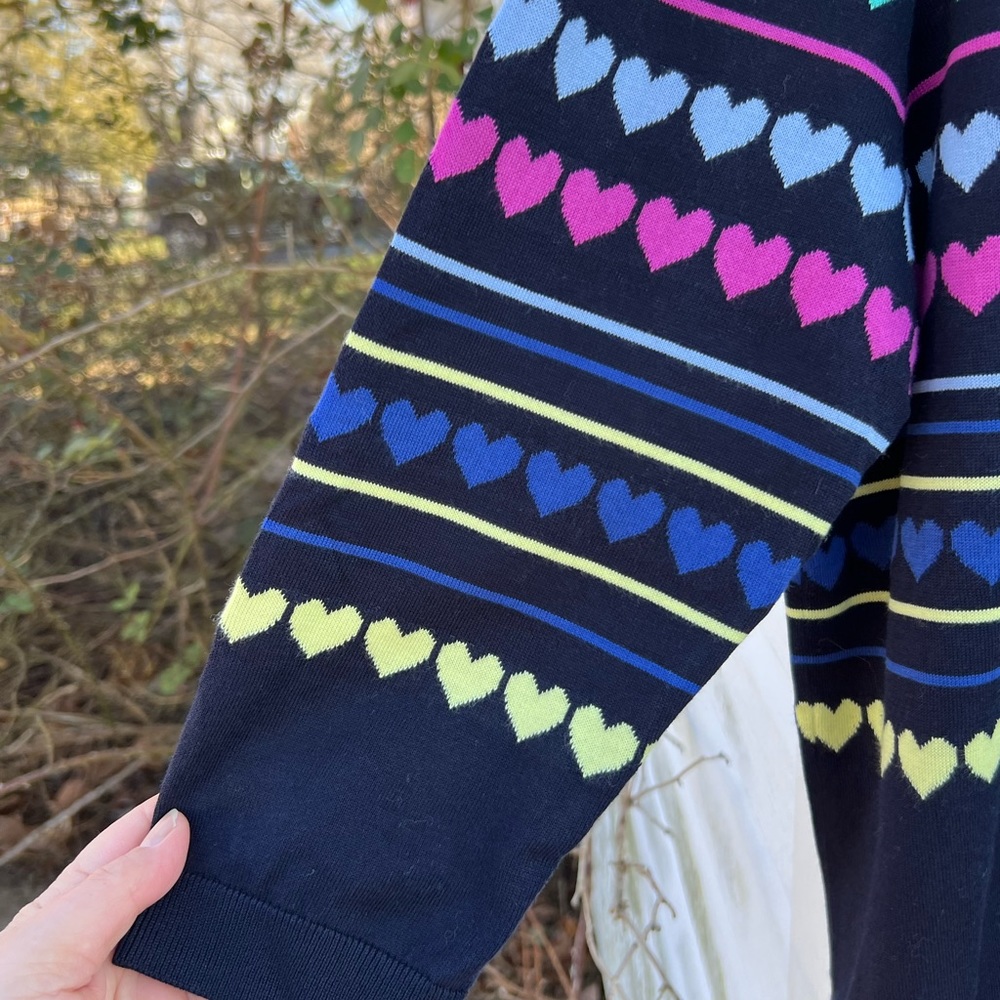 NWT Talbots Fun Navy with Multicolored Hearts Long Sleeve Cardigan - Picture 3 of 5